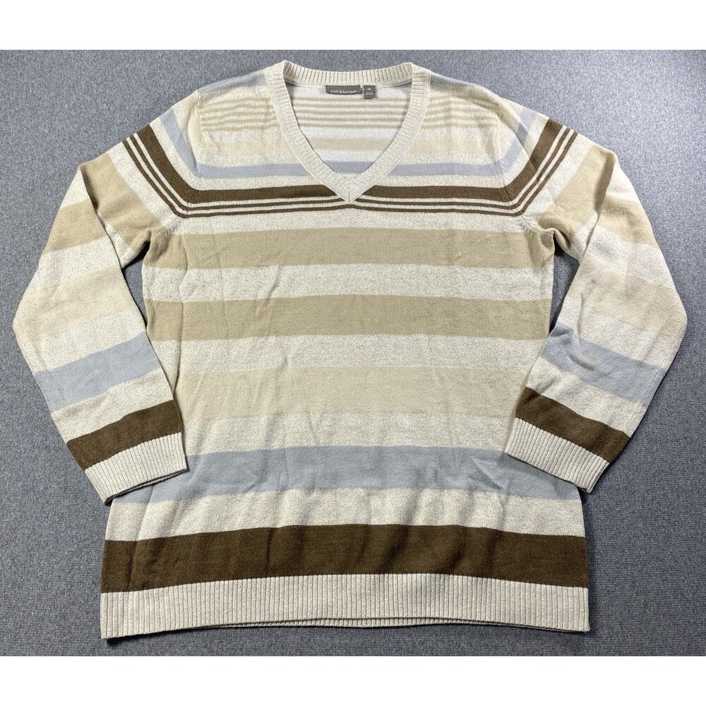 CROFT & BARROW Long sleeves Cream Sparkle Brown Blue Sweater V Neck Sz XL